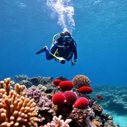 Caribbean Holidays, Trinidad Scuba Diving, Colourful tropical reef and clear blue water with a scuba diver exploring coral and fish off Trinidad and Tobago