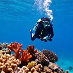 Caribbean Holidays, Trinidad Scuba Diving, Scuba diver exploring a colourful coral reef in clear Caribbean water off Trinidad and Tobago
