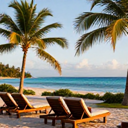Caribbean Holidays, Trinidad September, A relaxed Caribbean resort beside a bright blue sea in Trinidad and Tobago, with palm trees, sun loungers and warm September light