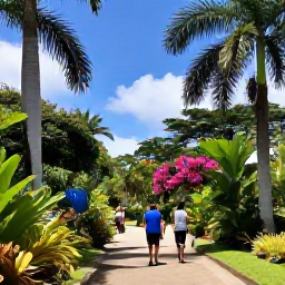 Caribbean Holidays, Trinidad September Breaks, Visitors walking through the Royal Botanic Gardens in Port of Spain, surrounded by tropical plants and tall palms