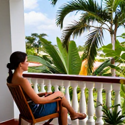 Caribbean Holidays, Trinidad Solo Holidays, Comfortable solo traveller relaxing at a stylish Trinidad guesthouse in December, with a balcony, tropical plants and bright Caribbean light