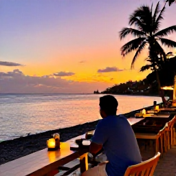Caribbean Holidays, Trinidad Solo Holidays, Solo traveller enjoying a colourful Caribbean sunset from a welcoming Tobago waterfront restaurant