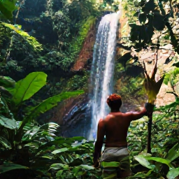 Caribbean Holidays, Trinidad Solo Holidays, Solo traveller hiking through lush rainforest in Tobago near a waterfall, with tropical plants and filtered sunlight