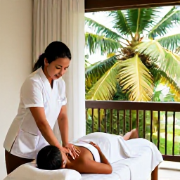 Caribbean Holidays, Trinidad Spa Breaks, A professional spa therapist giving a relaxing massage in a bright treatment room overlooking tropical greenery in Trinidad