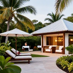 Caribbean Holidays, Trinidad Spa Breaks, A tranquil luxury spa resort in Trinidad surrounded by tropical gardens, with treatment rooms, loungers and palm trees