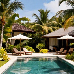 Caribbean Holidays, Trinidad Spa Breaks, Peaceful outdoor hotel spa pool surrounded by tropical plants in Trinidad during a warm June afternoon