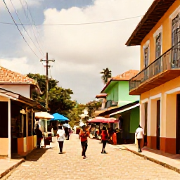Caribbean Holidays, Trinidad Tobago Holidays, Colourful Port of Spain street scene with local buildings, market stalls, music and visitors exploring Trinidad in warm April sunshine