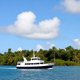 Caribbean Holidays, Trinidad Tobago Holidays, Comfortable Caribbean ferry travelling between lush Trinidad and Tobago under a bright blue sky