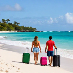 Caribbean Holidays, Trinidad Tobago Holidays, Travellers enjoying a scenic Trinidad and Tobago island-hopping itinerary, with luggage, coastal views and a friendly local Caribbean atmosphere