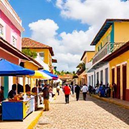 Caribbean Holidays, Trinidad Tobago January, Colourful Port of Spain street with local food stalls, colonial architecture and people exploring in warm January sunshine