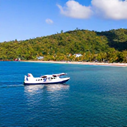 Caribbean Holidays, Trinidad Tobago January, Small inter-island aircraft or ferry journey between lush Trinidad and Tobago, with blue sea and tropical coastline