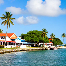 Caribbean Holidays, Trinidad Tobago October, Colourful waterfront scene in Port of Spain, Trinidad, with tropical greenery, Caribbean light and relaxed holiday atmosphere