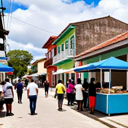 Caribbean Holidays, Trinidad Tobago Tours, Bustling Port of Spain street with colourful buildings, local food stalls and Caribbean music atmosphere