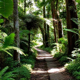Caribbean Holidays, Trinidad Walking Holidays, A peaceful trail through the Main Ridge rainforest in Tobago, with tall trees, ferns and filtered sunshine