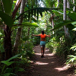 Caribbean Holidays, Trinidad Walking Holidays, A shaded rainforest trail in the Northern Range of Trinidad, with a guide pointing out tropical plants