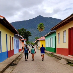 Caribbean Holidays, Trinidad Walking Holidays, Friendly walkers enjoying a Trinidad village street with colourful houses, local food and tropical scenery