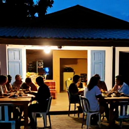 Caribbean Holidays, Trinidad Walking Holidays, Travellers enjoying a relaxed evening meal at a small local restaurant after a day of walking in Trinidad and Tobago