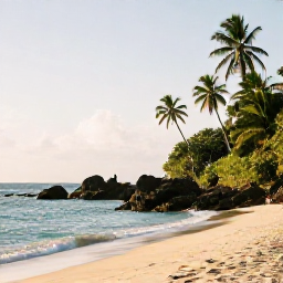 Caribbean Holidays, Trinidad Walking Holidays, Walkers exploring a quiet beach and rocky coastline in Tobago, with turquoise water, palms and gentle morning light