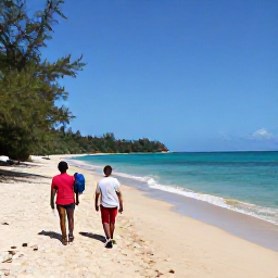 Caribbean Holidays, Trinidad Walking Holidays, Walkers following a coastal path beside turquoise sea and a sandy beach in Tobago