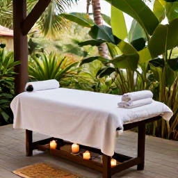 Caribbean Holidays, Trinidad Wellness, An open-air Caribbean spa treatment beside tropical greenery, with a massage table, candles and soft natural light