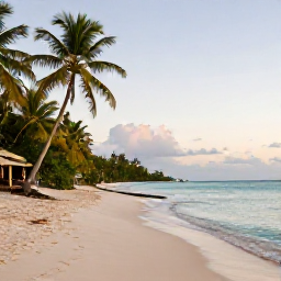 Caribbean Holidays, Trinidad Wellness Breaks, Quiet tropical beach in Trinidad and Tobago with calm turquoise water, soft sand, palm trees and a peaceful morning atmosphere