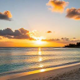 Caribbean Holidays, Turks and Caicos August, Golden sunset over Grace Bay, Turks and Caicos, with calm turquoise water, soft sand and a relaxed beach atmosphere