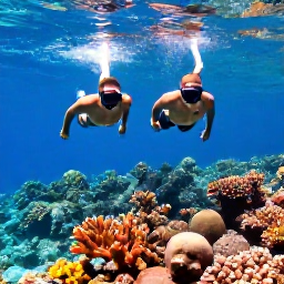 Caribbean Holidays, Turks and Caicos, Couple snorkelling above a colourful coral reef in clear Caribbean water near Turks and Caicos
