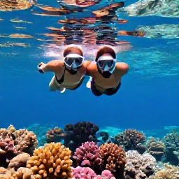Caribbean Holidays, Turks and Caicos Couples, Couple snorkelling together above a colourful coral reef in the clear waters near Providenciales, Turks and Caicos