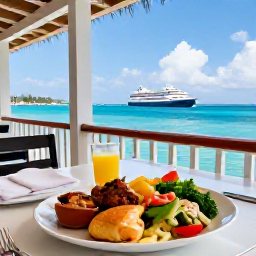 Caribbean Holidays, Turks and Caicos Cruises, A friendly waterfront restaurant in Grand Turk serving fresh Caribbean food, with a cruise ship visible offshore