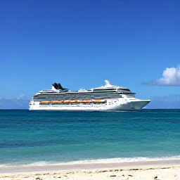 Caribbean Holidays, Turks and Caicos Cruises, A modern cruise ship approaching the turquoise waters and white sandy coastline of Grand Turk, Turks and Caicos Islands
