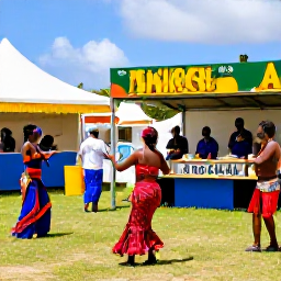Caribbean Holidays, Turks and Caicos Culture, Outdoor island festival in Turks and Caicos with musicians, dancers, colourful clothing and local food stalls