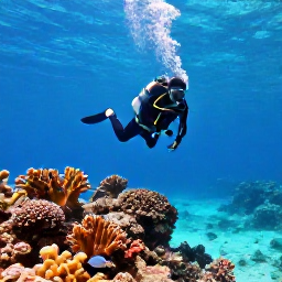 Caribbean Holidays, Turks and Caicos Diving, A scuba diver exploring a clear turquoise wall near Grand Turk, colourful coral and tropical fish visible in bright Caribbean sunlight