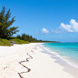 Caribbean Holidays, Turks and Caicos in May, Long empty beach with limestone landscape, low scrub and bright blue sky on a Turks and Caicos island