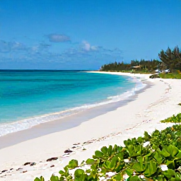 Caribbean Holidays, Turks and Caicos in May, Turquoise sea, white sand beach and green coastal vegetation on Providenciales, Turks and Caicos, in warm May sunshine