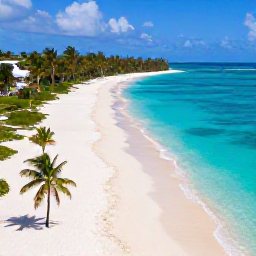 Caribbean Holidays, Turks and Caicos Instagram Hotspots, Aerial view of Grace Bay Beach in Turks and Caicos with bright turquoise water, white sand and a few palm trees