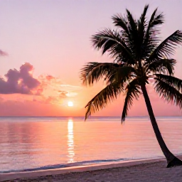 Caribbean Holidays, Turks and Caicos Instagram Hotspots, Pink and orange sunset over Long Bay Beach in Turks and Caicos, with a lone palm and calm shallow water