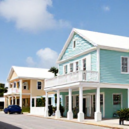 Caribbean Holidays, Turks and Caicos Instagram Hotspots, Traditional pastel-coloured buildings and local street scene in Cockburn Town, Grand Turk, Turks and Caicos