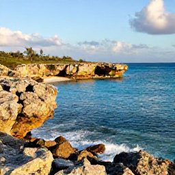 Caribbean Holidays, Turks and Caicos Instagram Spots, Rocky limestone cliffs and vivid blue ocean at Half Moon Bay in Turks and Caicos during afternoon sunlight