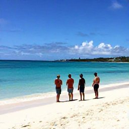 Caribbean Holidays, Turks and Caicos July, Calm turquoise water, white sand beach and a small group of respectful travellers enjoying a cultural July holiday in Turks and Caicos