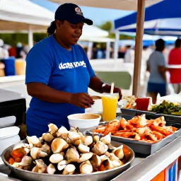 Caribbean Holidays, Turks and Caicos July, Local Turks and Caicos food stall serving conch dishes, grilled seafood and tropical drinks at a sunny July cultural festival