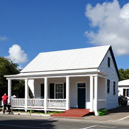 Caribbean Holidays, Turks and Caicos July, Visitors exploring a small museum and historic colonial buildings in Cockburn Town, Grand Turk, under bright July skies