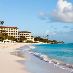 Caribbean Holidays, Turks and Caicos Luxury, A luxurious beachfront resort on Grace Bay Beach in Turks and Caicos during a warm October afternoon
