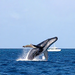 Caribbean Holidays, Turks and Caicos March, Humpback whale breaching offshore near the Turks and Caicos Islands, viewed from a small passenger boat in clear blue water