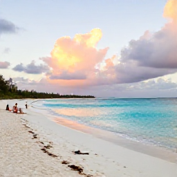 Caribbean Holidays, Turks and Caicos November, A relaxed November afternoon on a bright turquoise beach in Turks and Caicos, with a few visitors enjoying the sand and calm sea