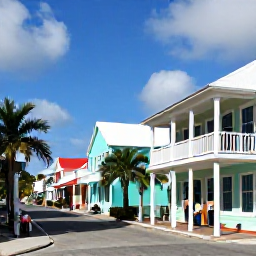 Caribbean Holidays, Turks and Caicos November, Historic Cockburn Town street on Grand Turk in November, with pastel buildings, palm trees and visitors exploring the island heritage