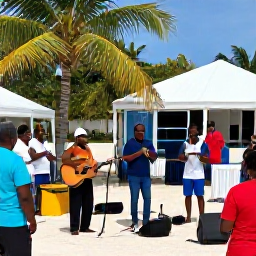 Caribbean Holidays, Turks and Caicos November, Local island musicians performing at a small outdoor cultural event in Turks and Caicos, with friendly residents and visitors gathered together