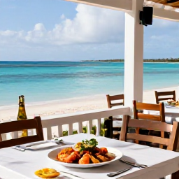 Caribbean Holidays, Turks and Caicos, Outdoor restaurant overlooking the sea in Providenciales, Turks and Caicos, with fresh seafood and island-style dining