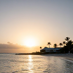 Caribbean Holidays, Turks and Caicos, Peaceful sunset over Grace Bay Beach in Turks and Caicos, with calm water, silhouettes of palm trees and a relaxed resort atmosphere