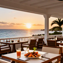 Caribbean Holidays, Turks and Caicos Spa Breaks, An atmospheric Caribbean restaurant in Providenciales serving fresh seafood at sunset, with a relaxed and elegant setting
