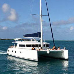 Caribbean Holidays, Turks and Caicos Tours, A sleek catamaran cruising across clear Caribbean water near Providenciales, with passengers relaxing on deck under a blue sky